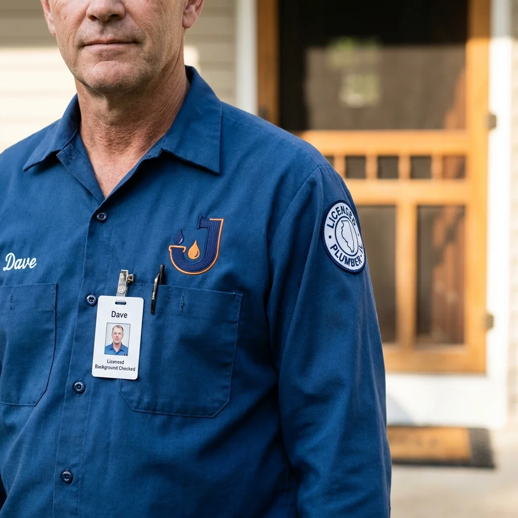 Licensed plumber showing ID badge in Carbondale, KS