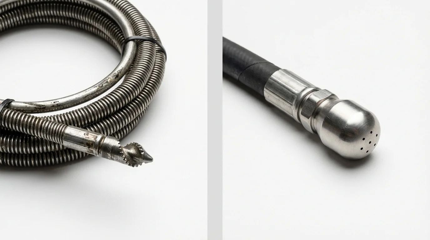 Drain snake cable and hydro jetting nozzle used for drain cleaning in Carbondale, KS
